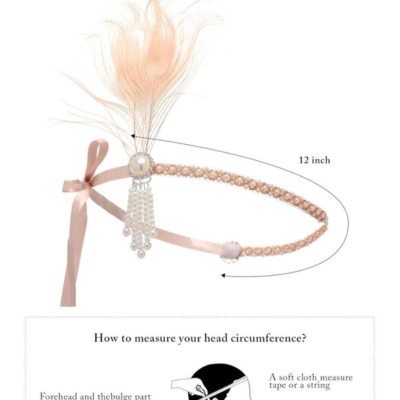 Flapper Headband Pearl Peacock Feather Hair Accessory Vintage Gatsby main image 7